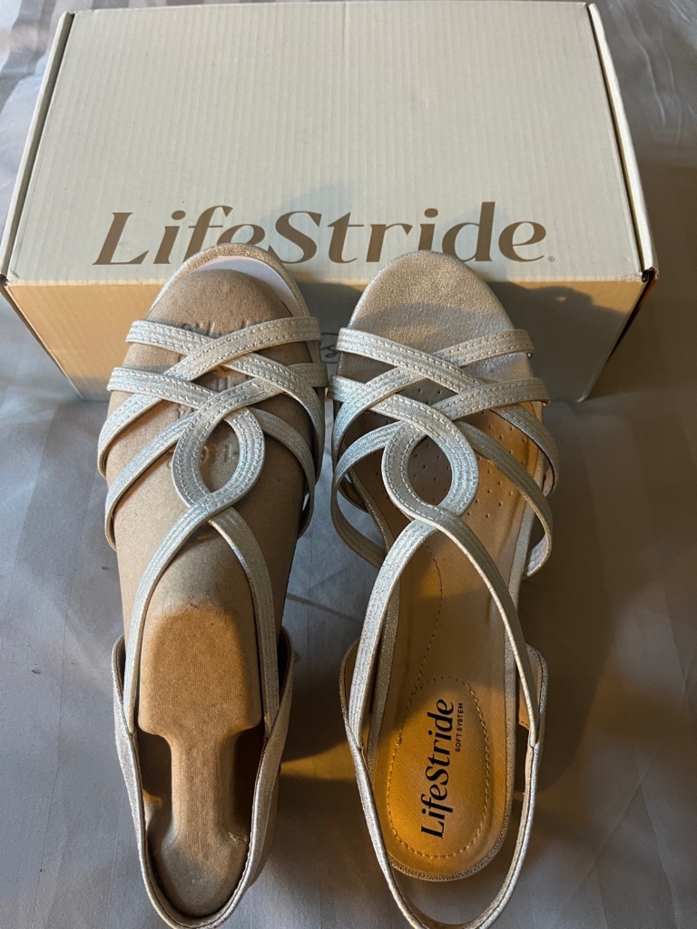 Life Stride Silver Strappy Slingback Heels
